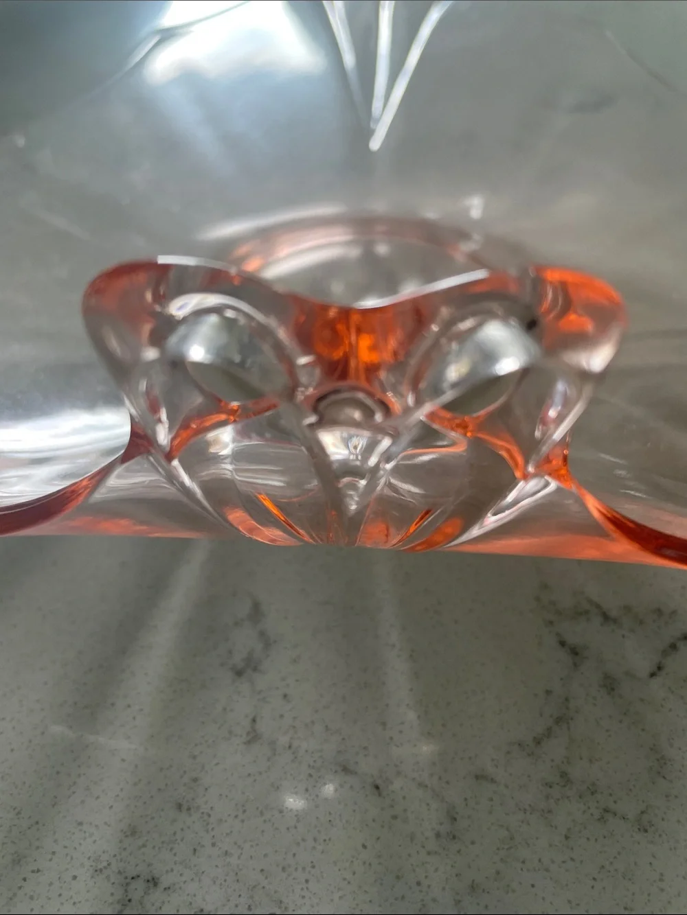 Pink glass dish.